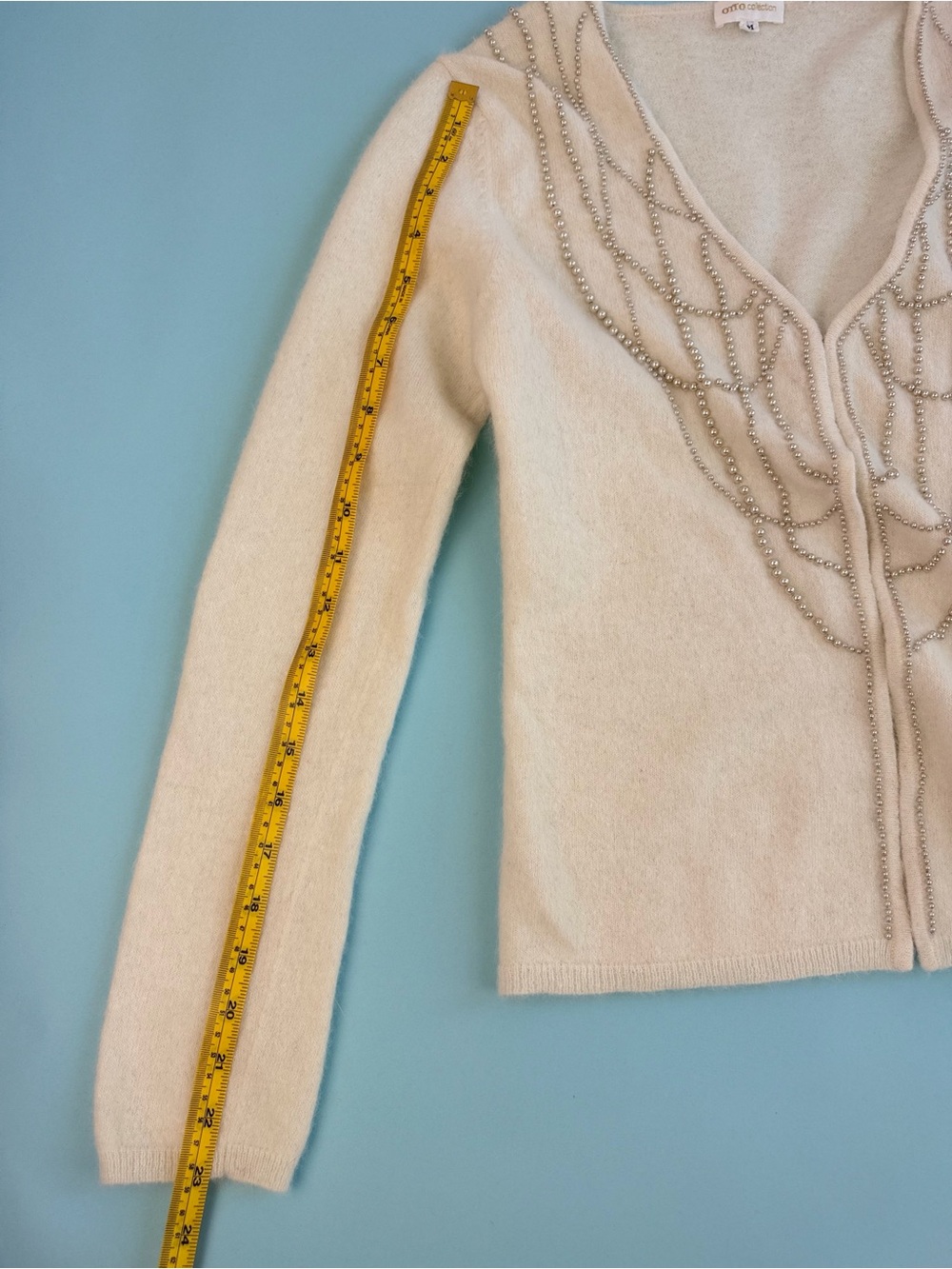 Japanese Angora Wool Pearl Beaded Cardigan OTTO Collection Sz M - Picture 6 of 10